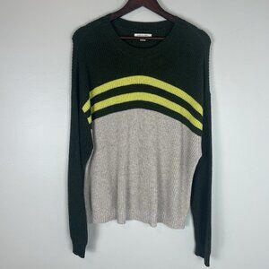 American Eagle Womens Sweater Knit Drop Sleeve Color Block Green‎ Stripes Large